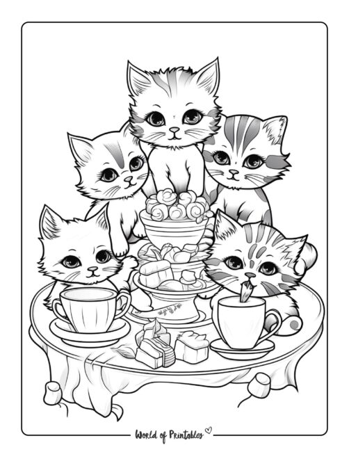 Fun Coloring Page of Kittens Eating