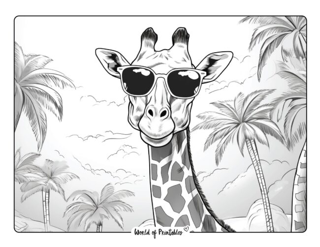 Giraffe Wearing Sunglasses Coloring Sheet