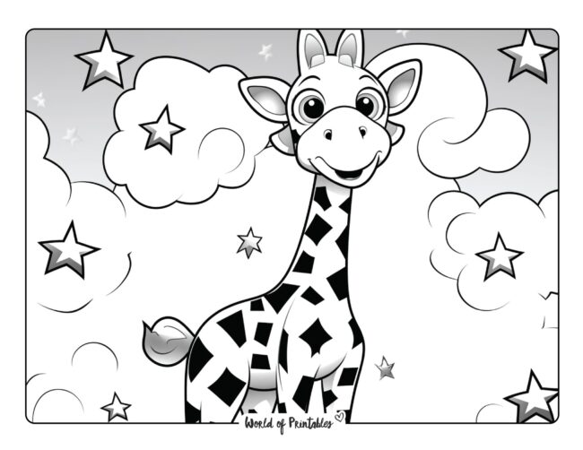 Giraffe in the Clouds Coloring Sheet