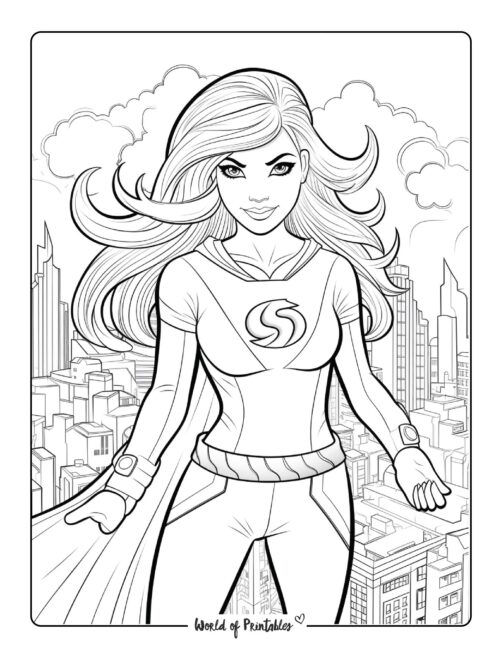 Girl Flying Hero Coloring Page
