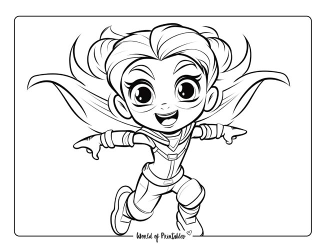 Girl Hero Jumping Coloring Page