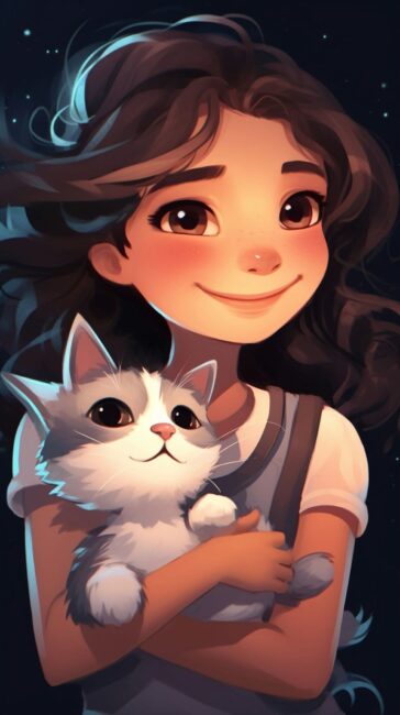 Girl and Cute Cat Wallpaper