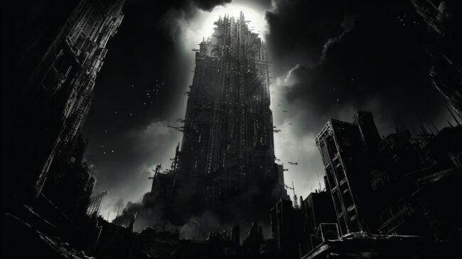 Gothic City Black and White Background
