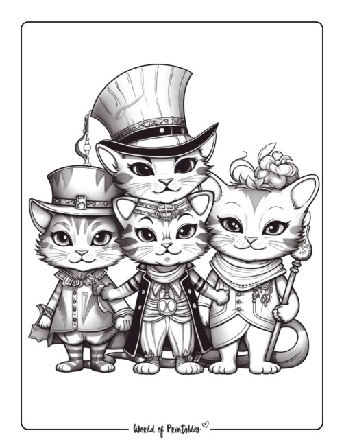 Group of Steampunk Kittens Coloring Sheet