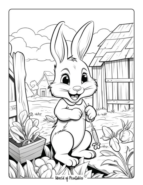 Happy Bunny Eating a Carrot Coloring Page