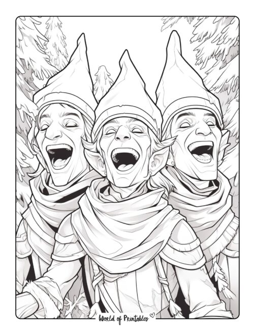 Happy Elves Coloring Page