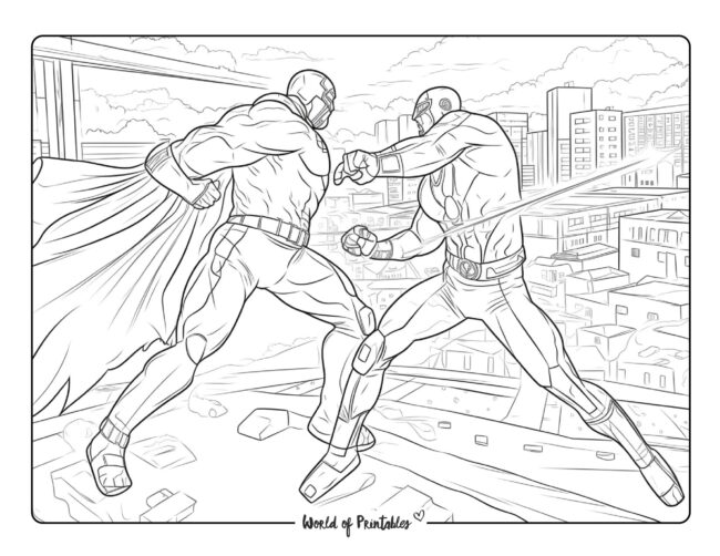 Hero Fighting Villain Coloring Page