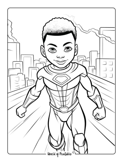 Hero Running Across Rooftops Coloring Page
