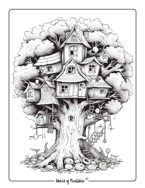 Hidden Tree House Coloring Page