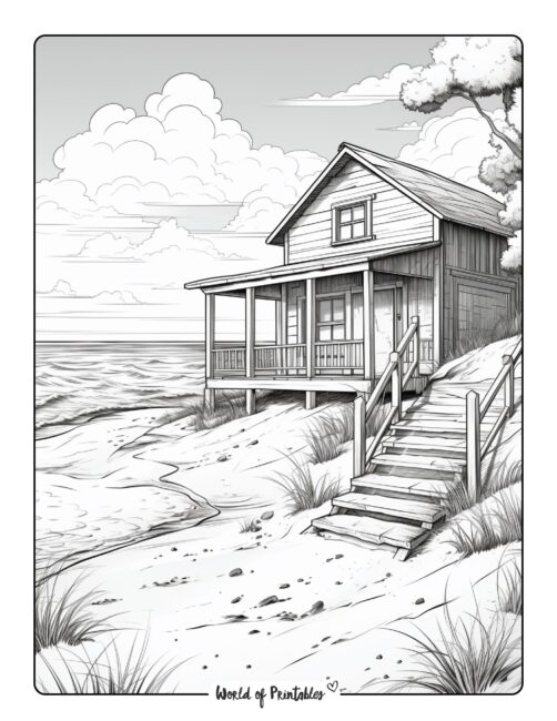 House on the Beach Coloring Page