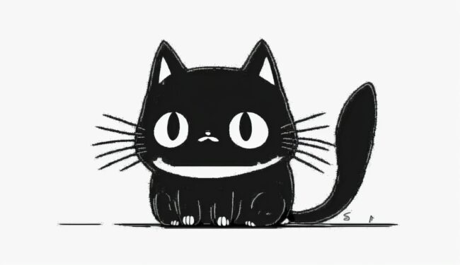 Kawaii Illustration Cat Black and White Background