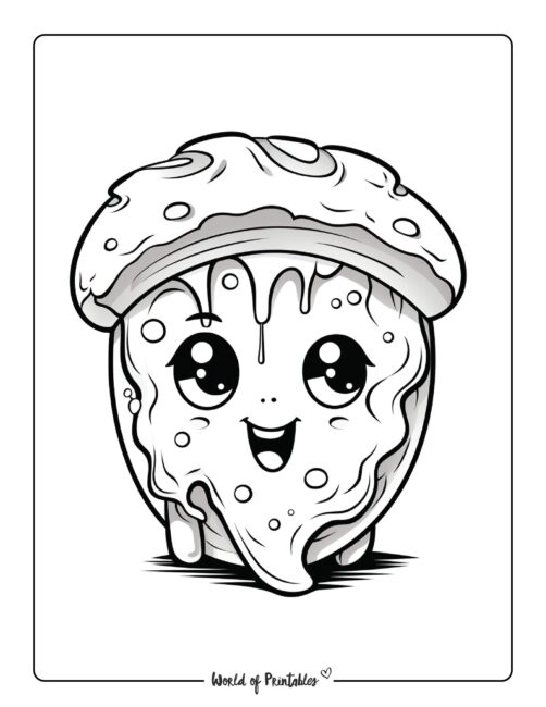 Kawaii Pizza Food Coloring Page