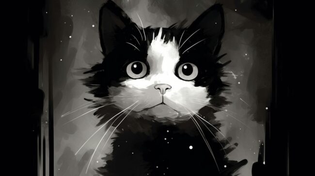 Kitten Black and White Background