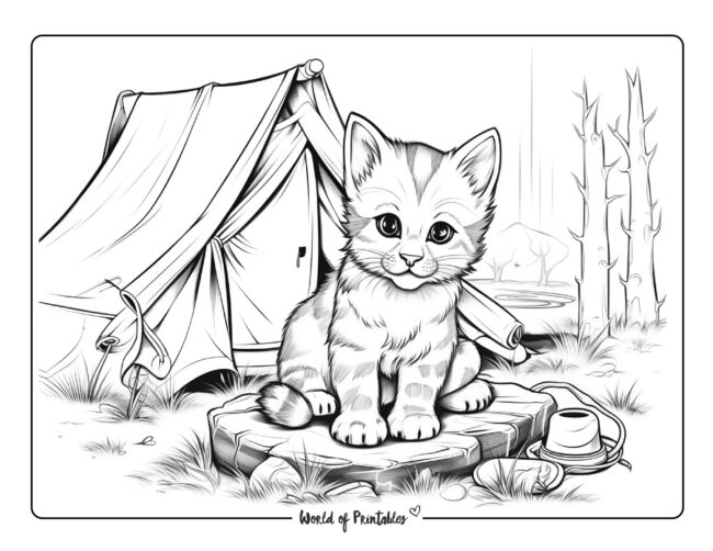Kitten Camping Coloring Page