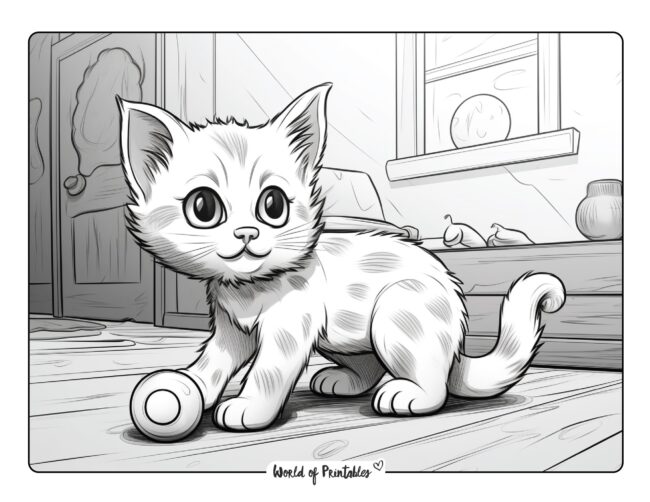 Kitten Playing with a Ball Coloring Page