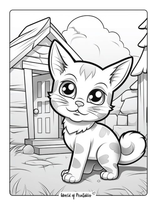 Kitten in Yard Coloring Page