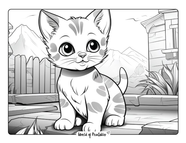 Kitten in the Garden Coloring Page