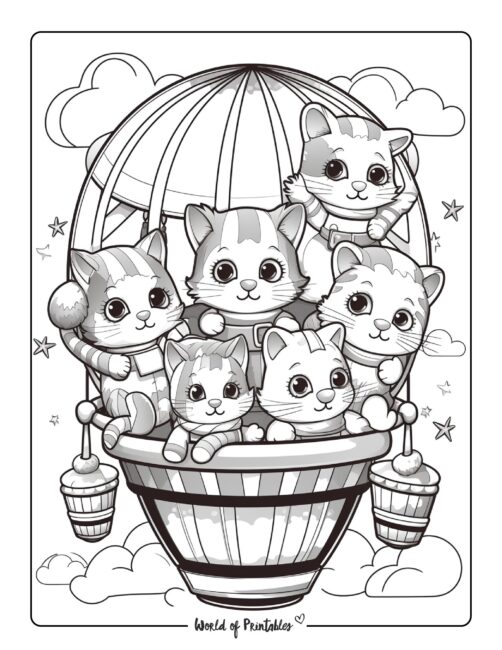 Kittens Flying in a Hot Air Balloon