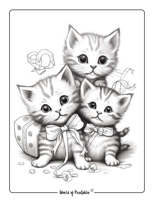 Kittens with Bows Coloring Page