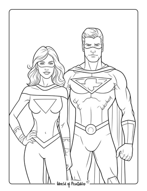 Man and Woman Hero Coloring Page