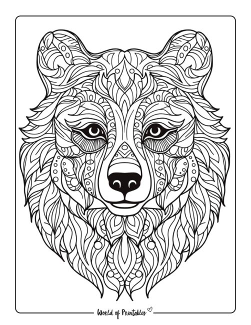 Mandala Pattern Bear Coloring Page