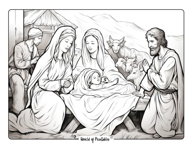 Nativity Scene Coloring Sheet