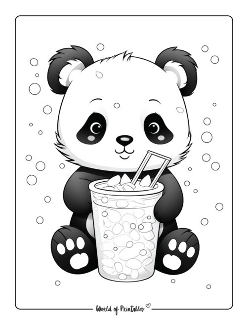 Panda with Soda Coloring Page