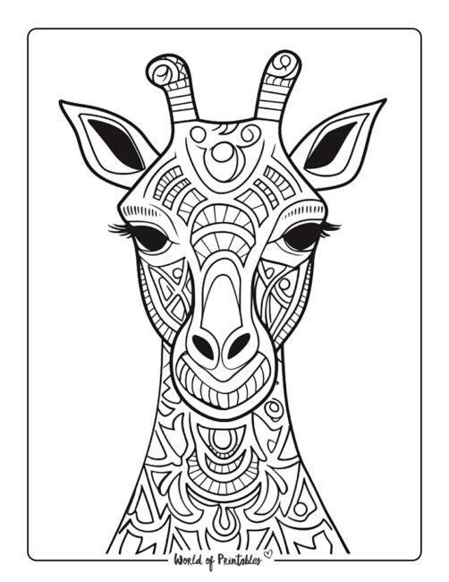 Pattern Giraffe Coloring Page