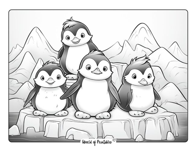 Penguins on an Iceberg Coloring Page