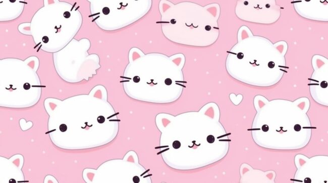 Pink and White Cat Background