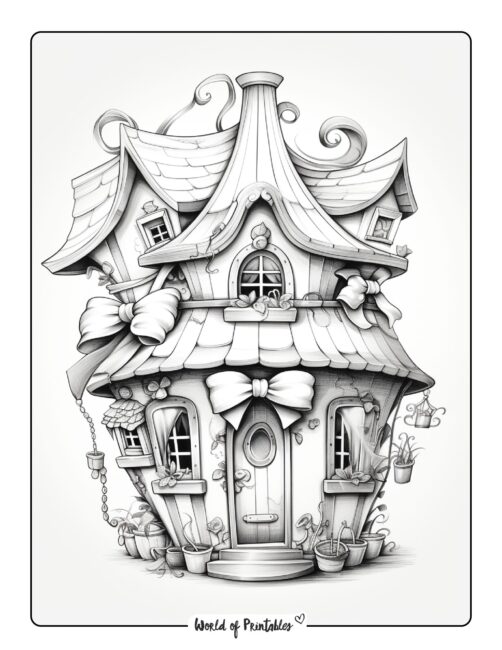 Pretty House Coloring Page with Bows