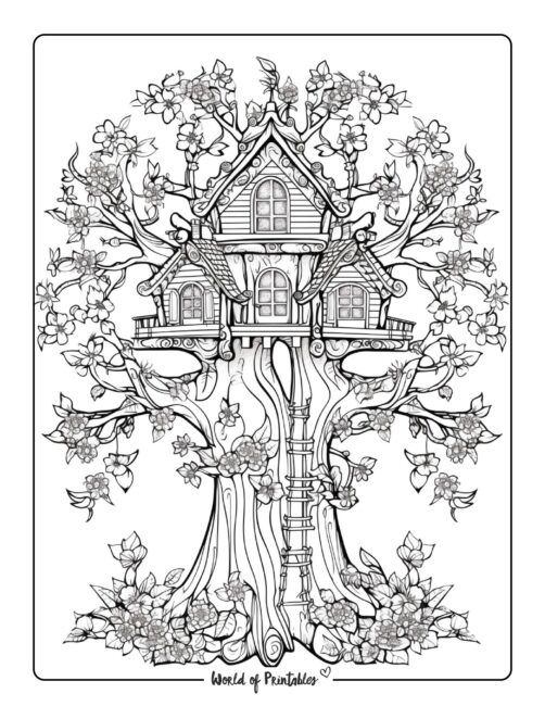Secret Hideaway Tree House Coloring Page