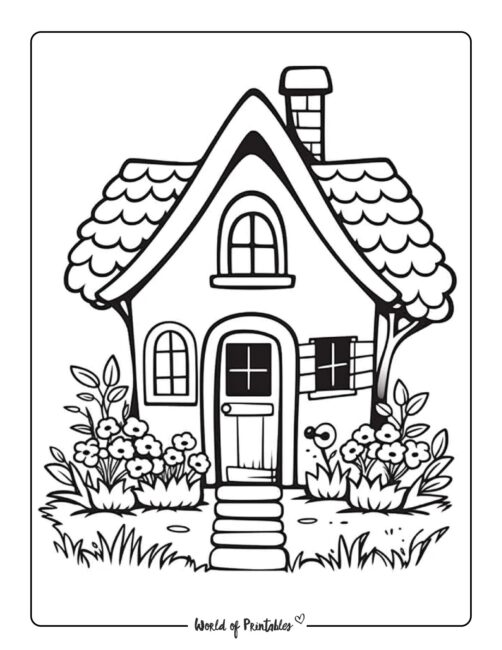 Simple Cottage Coloring Page