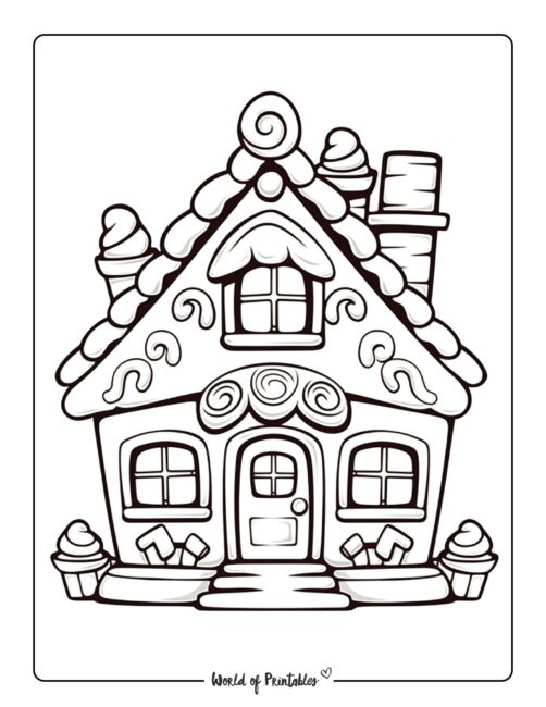 Simple House Made of Candy Coloring Page