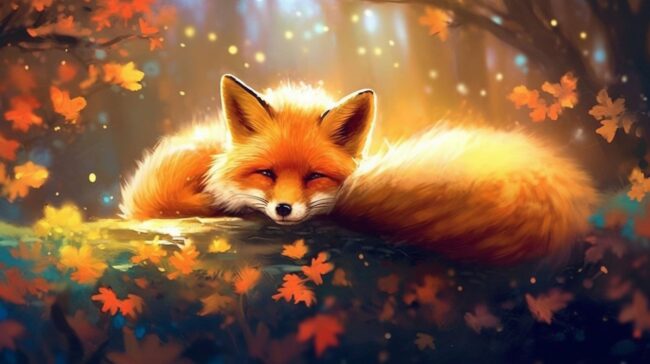Sleeping Fox Golden Background