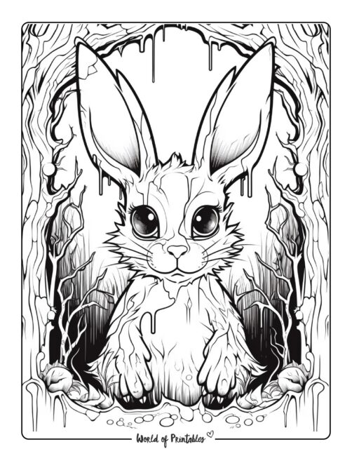 Spooky Bunny in Forest Coloring Page