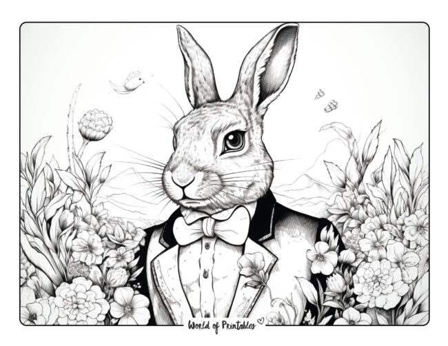 Whimsical Bunny Wearing a Suit Coloring Page