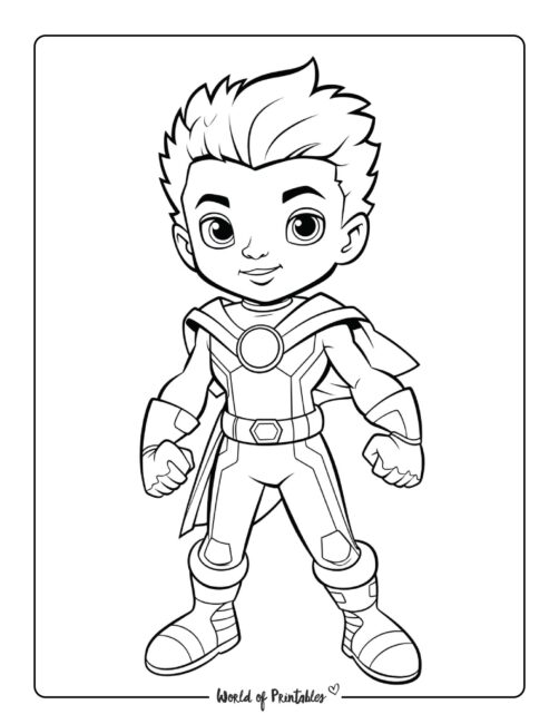 Young Boy Hero Coloring Page