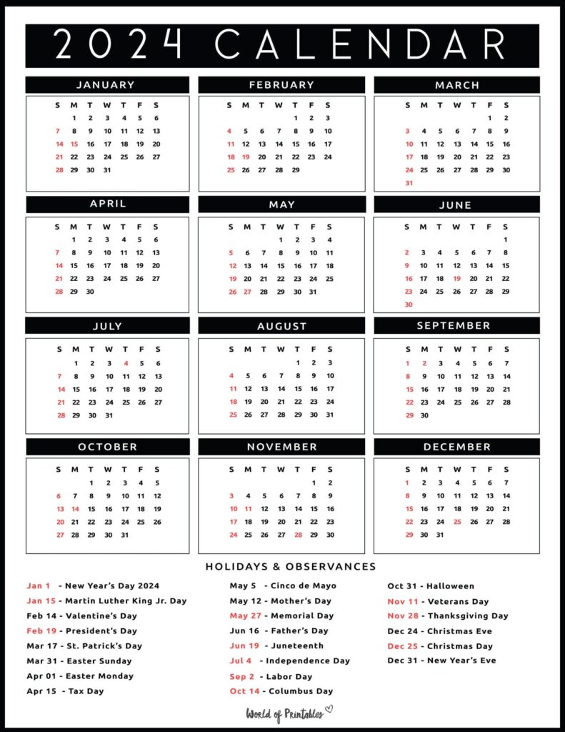 2024 Calendar with holidays - 2