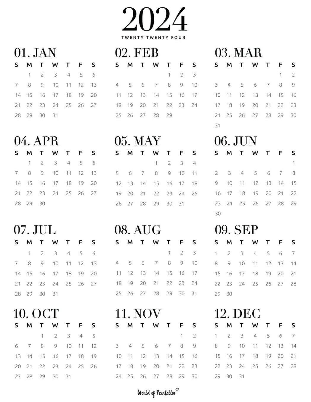 2024 Year Calendars - 70 Best Printables - World of Printables