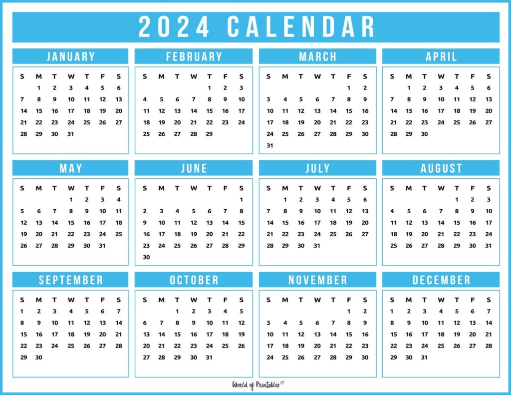 2024 Year Calendar Blue