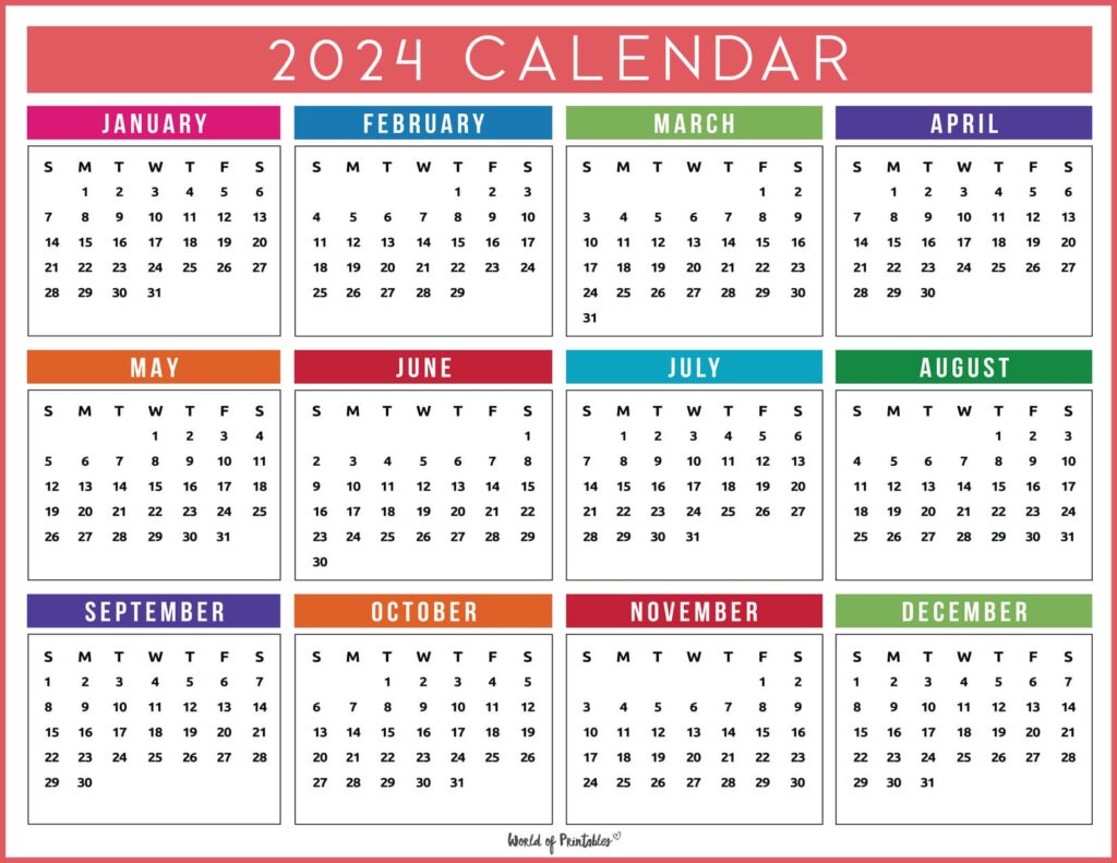 2024 Year Calendar Color