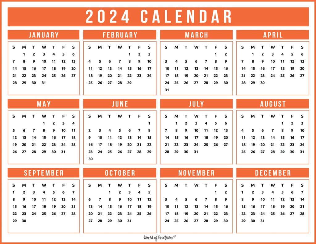 2024 Year Calendar Orange