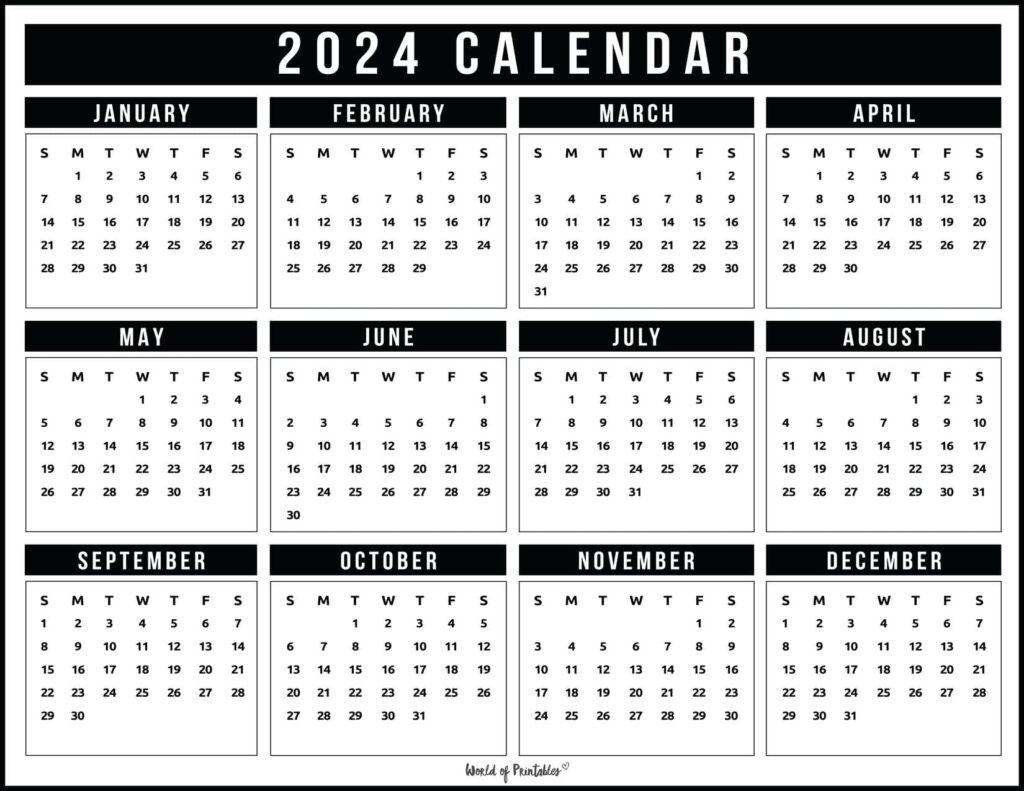 2024 Year Calendar Printable