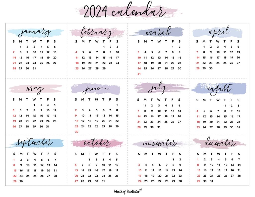2024 Year Calendar Watercolor