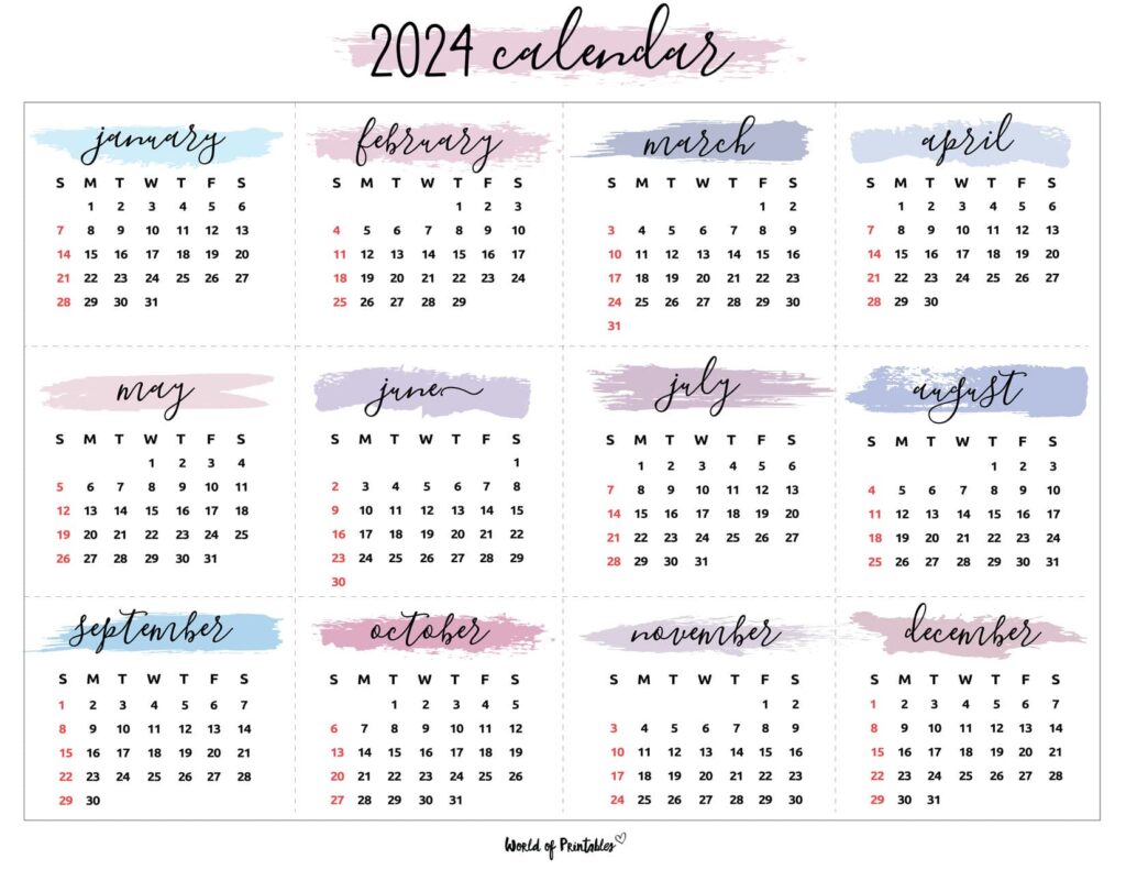 2024 Printable Calendar – Watercolor, Paper Trail Design