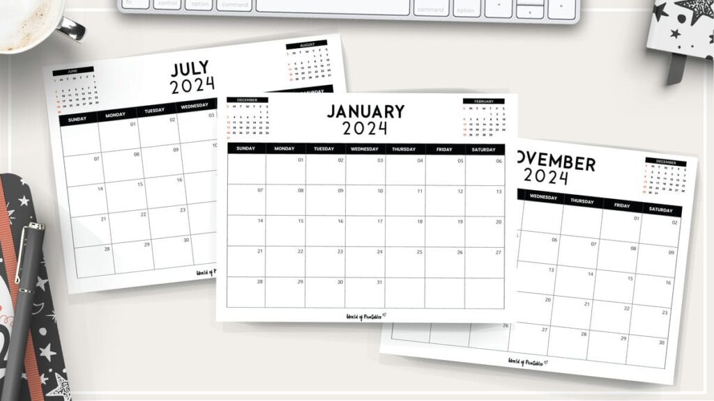 2024 monthly calendar with mini calendars
