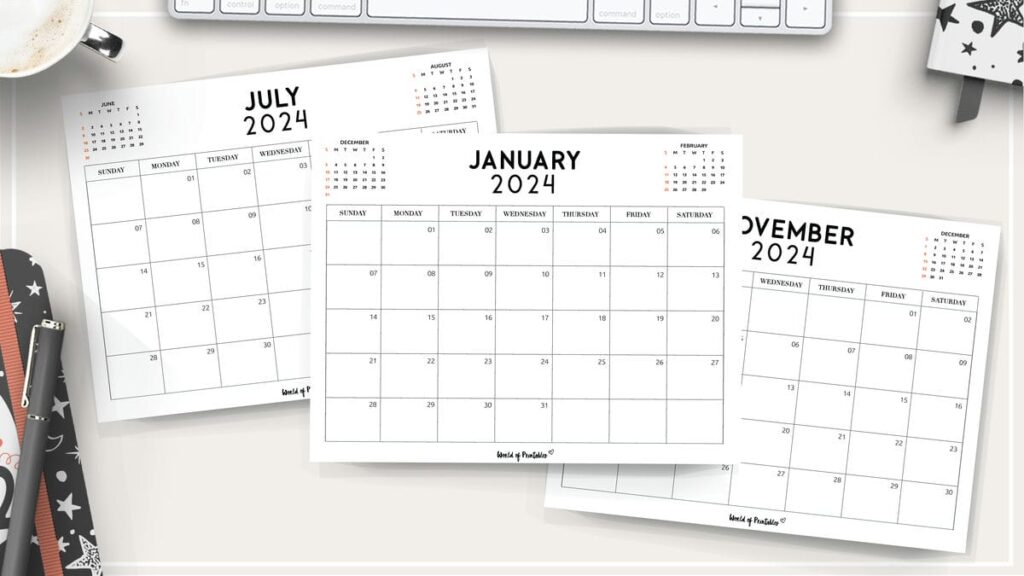 2024 monthly calendars
