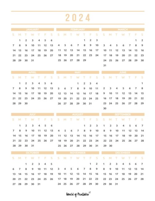 2024 printable calendar one page orange