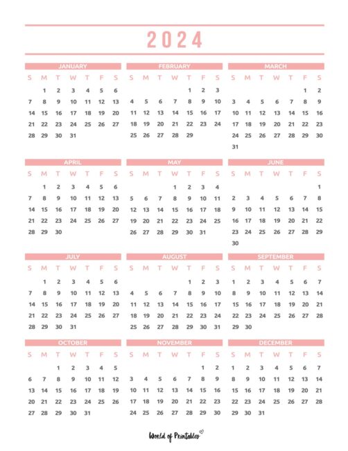 2024 printable calendar one page red